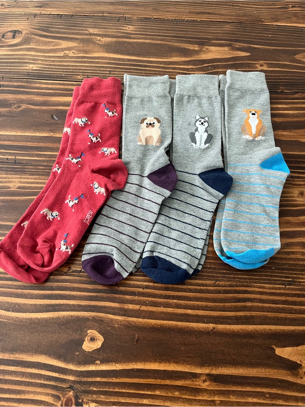Men's Dog Pattern Cotton Crew Socks - Red & Gray Set